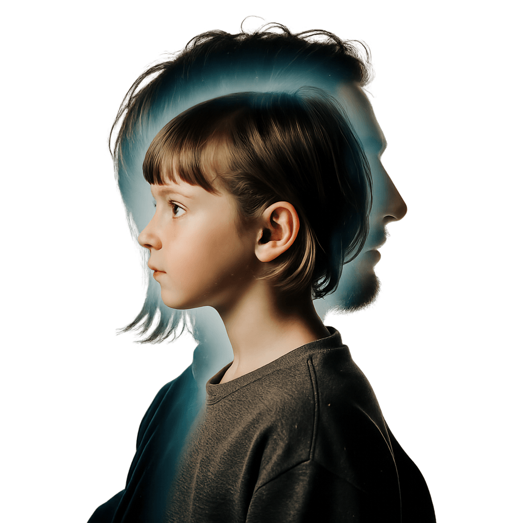 Adult silhouette containing a child silhouette within, representing the inner child